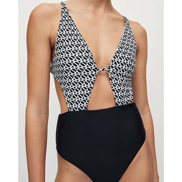 Allsaints Australia Womens Petra Monogram Swimsuit Black/White AU18-785